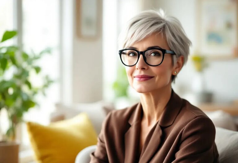 Coupe de cheveux femme 60 ans avec lunettes et cheveux fins